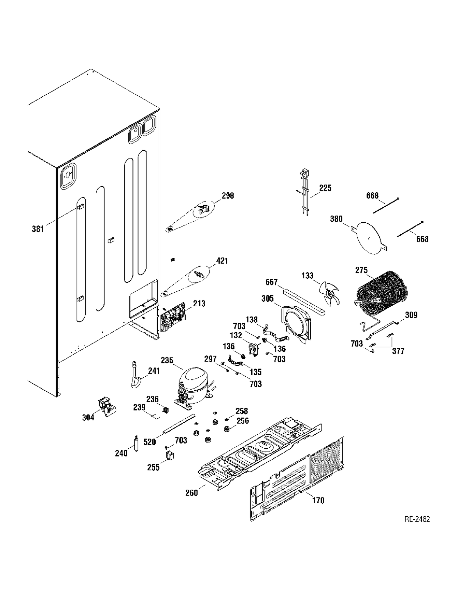 SYSTEM GROUP Diagram and Parts List for GLR25UGTABS  General Electric Refrigerator