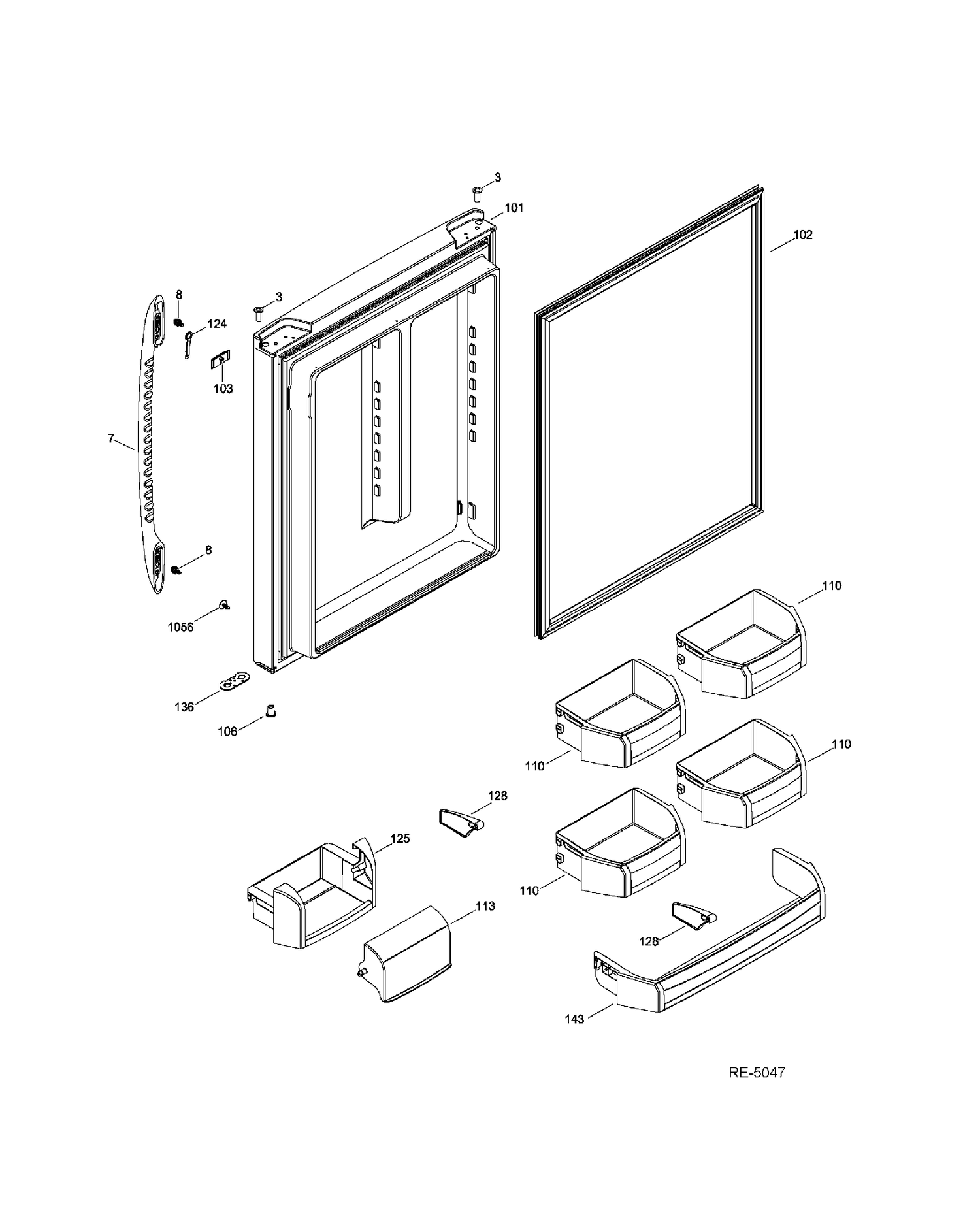 FF DOOR Diagram and Parts List for PDRF0MBYGRWW  General Electric Refrigerator
