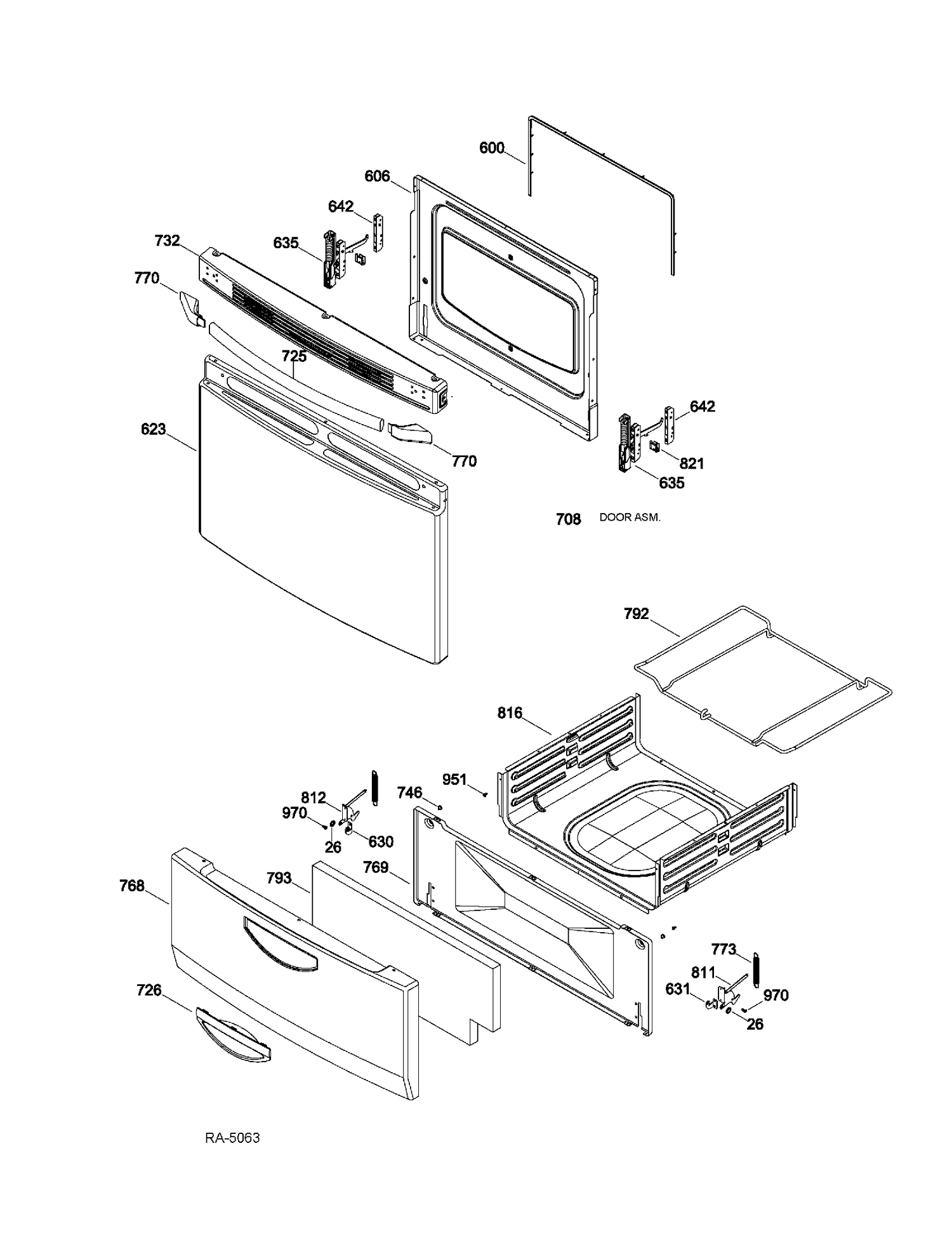 DOOR & DRAWER PARTS Diagram and Parts List for MGAS724EL4WW  General Electric Range
