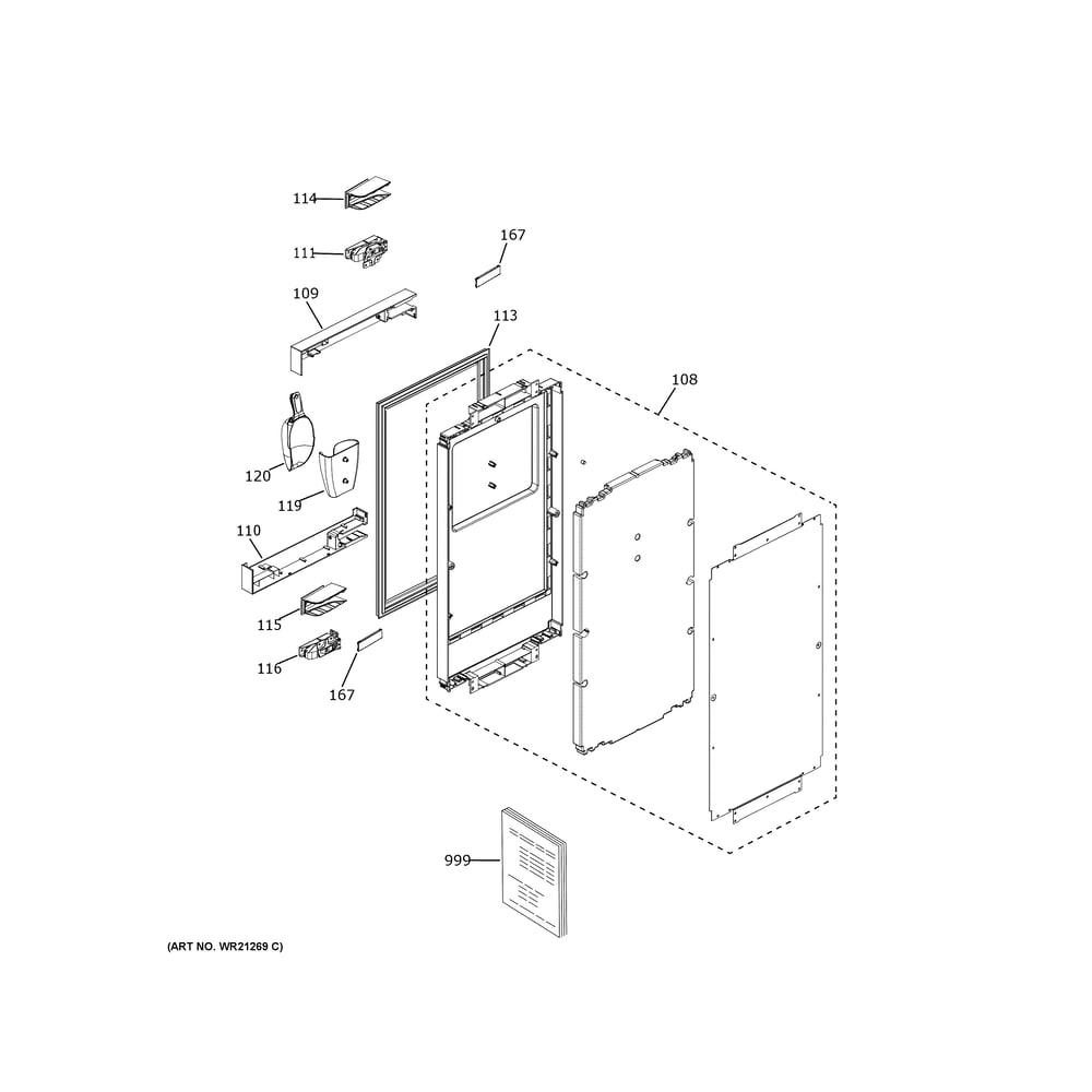 Door Diagram and Parts List for UNC15NPWCII  General Electric Ice Maker