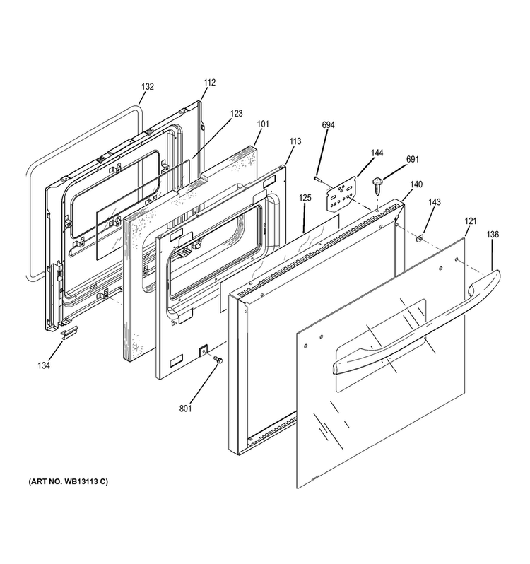 Lower Door Diagram and Parts List for JRP28BJ2BB  General Electric Wall Oven