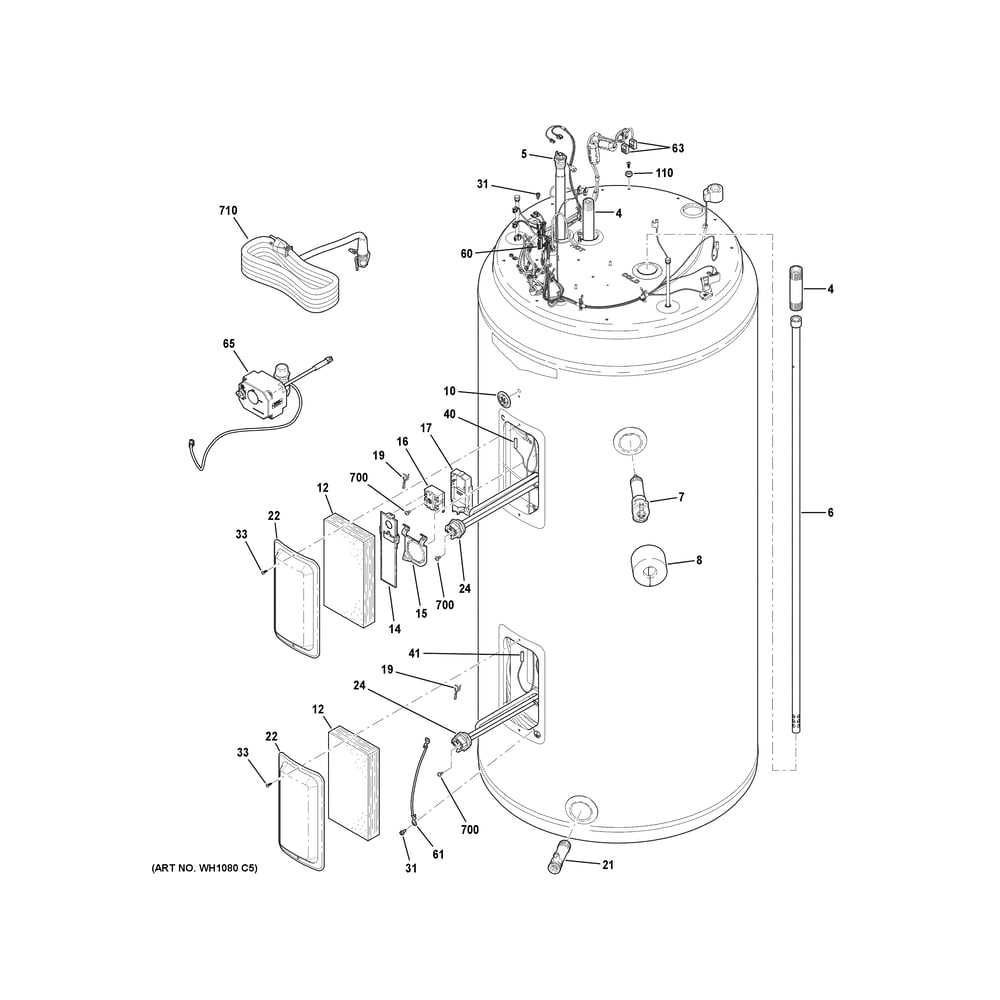 Water Heater Assembly Diagram and Parts List for PF80S10FPY01  General Electric Water Heater