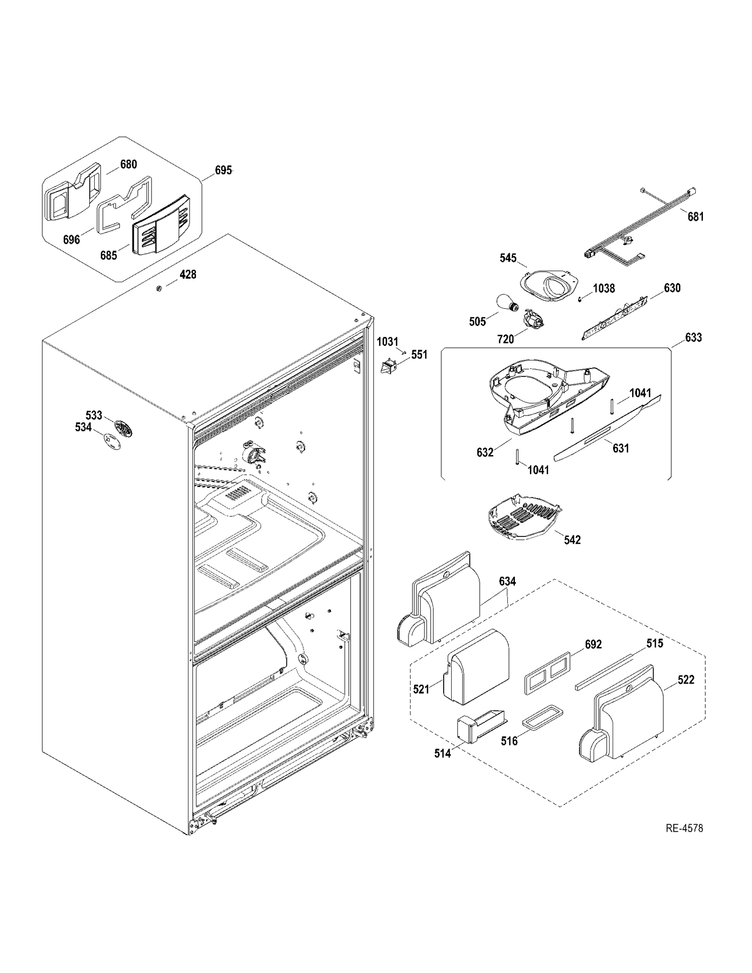 FF FUNCTIONAL PARTS Diagram and Parts List for PDRF0MBYCRBB  General Electric Refrigerator