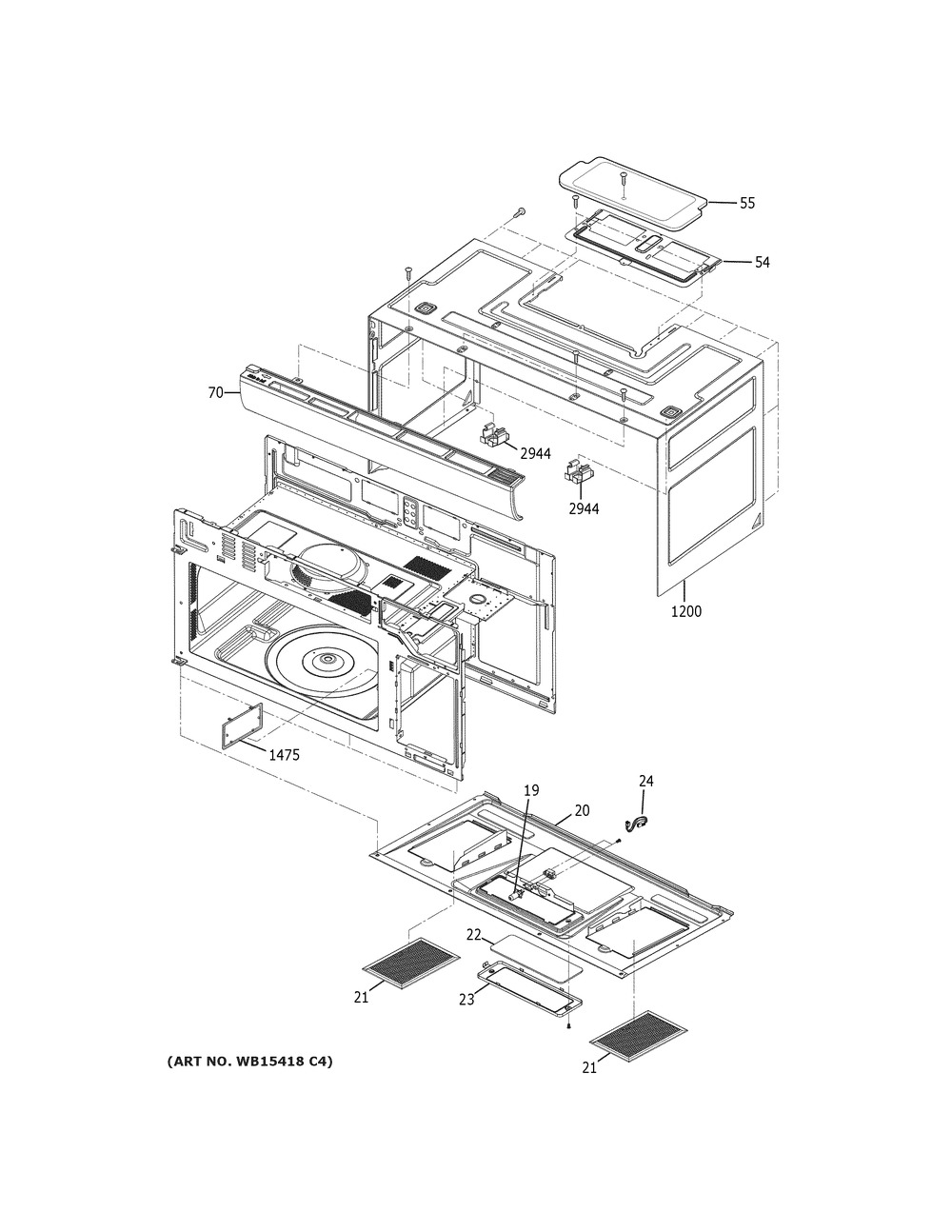 Oven Cavity Parts Diagram and Parts List for JVM3162RJ5SS  General Electric Microwave