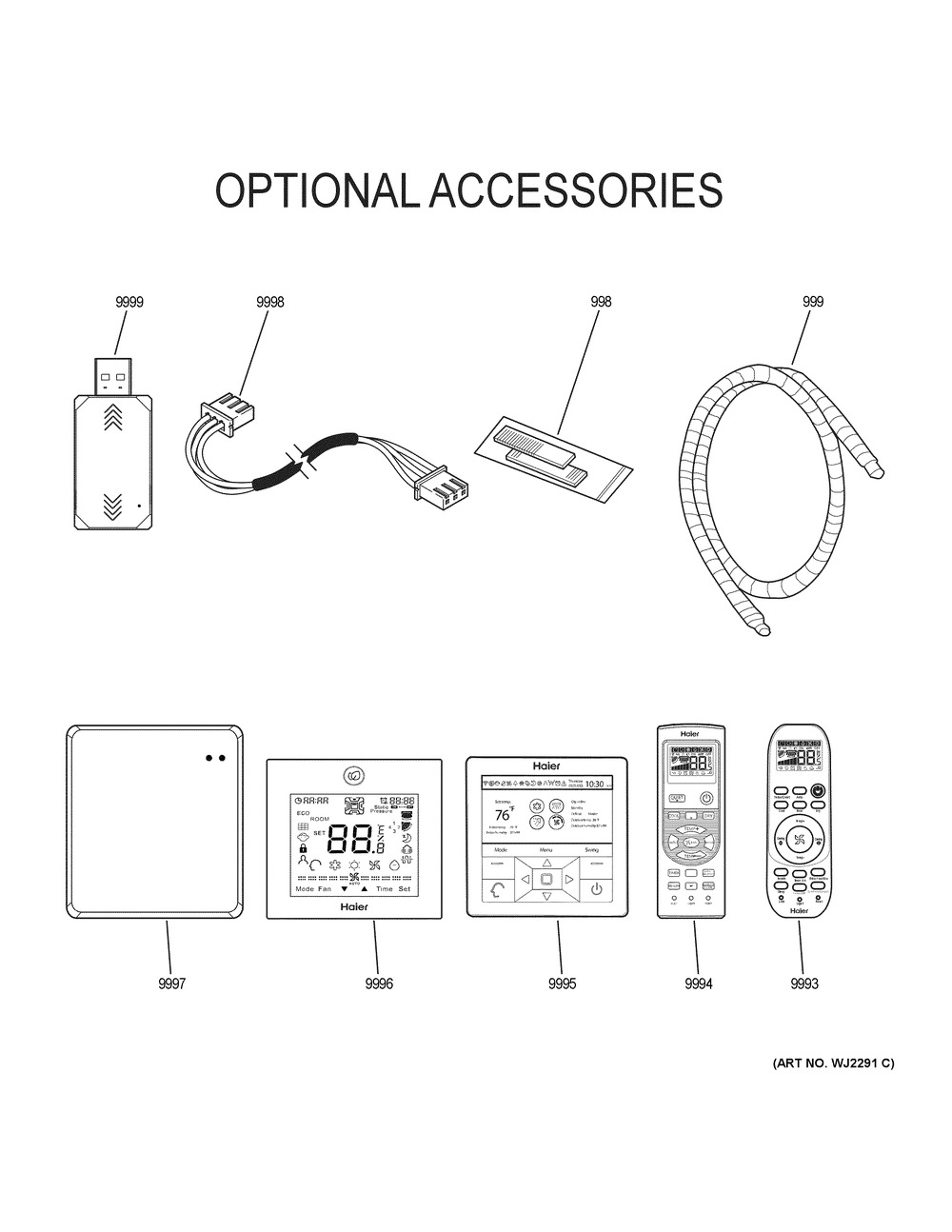 Optional Accessories Diagram and Parts List for AW07EH2VHA  General Electric Air Conditioner
