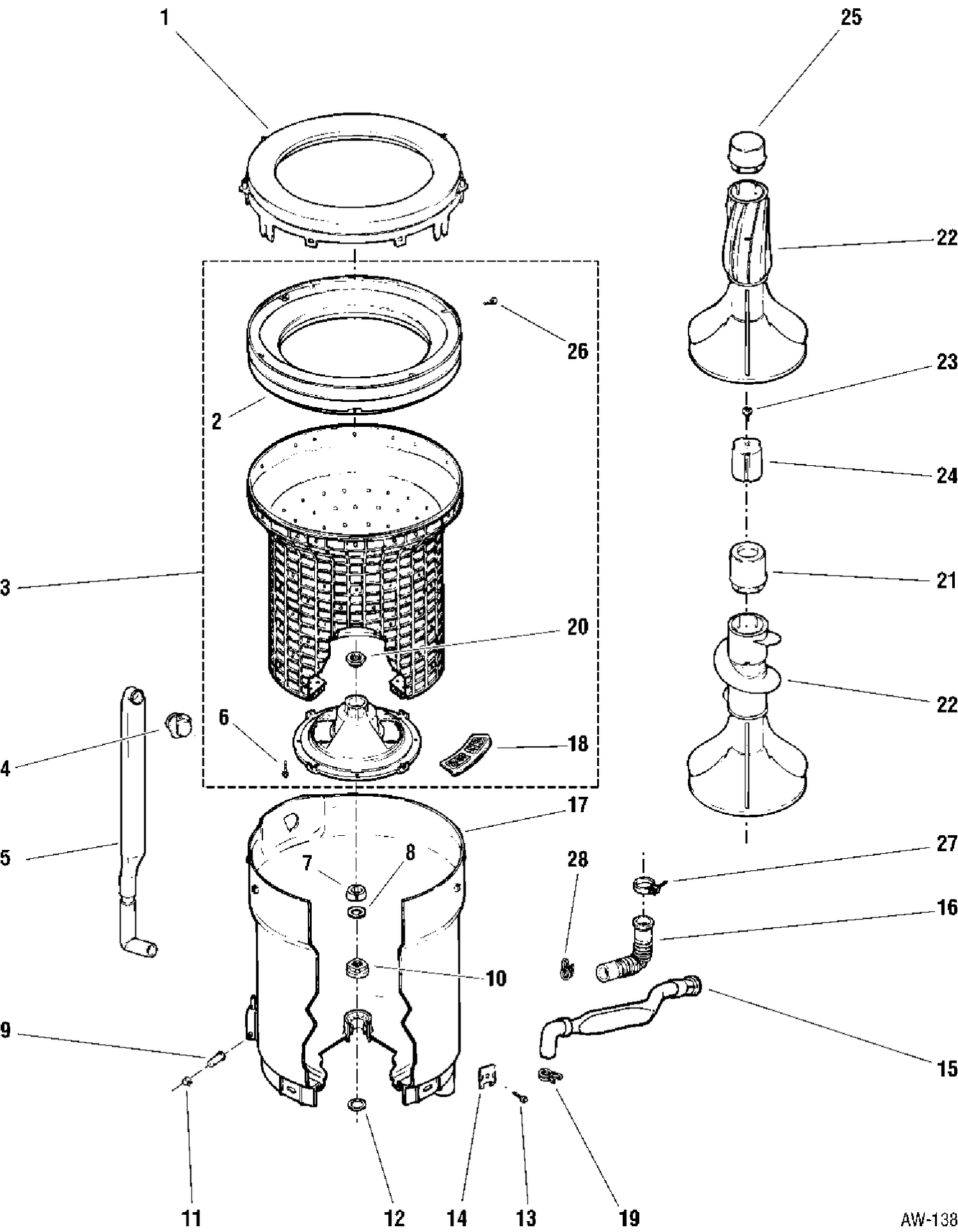 TUB GROUP Diagram and Parts List for 56221T6WW  General Electric Washer