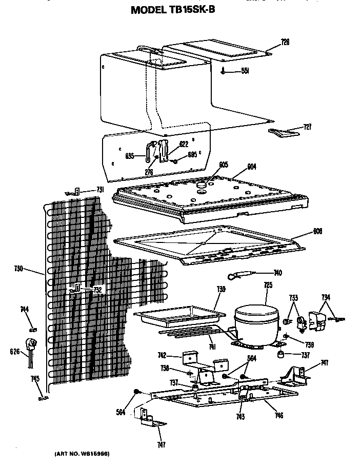 Unit Parts Diagram and Parts List for TB15SKB  General Electric Refrigerator