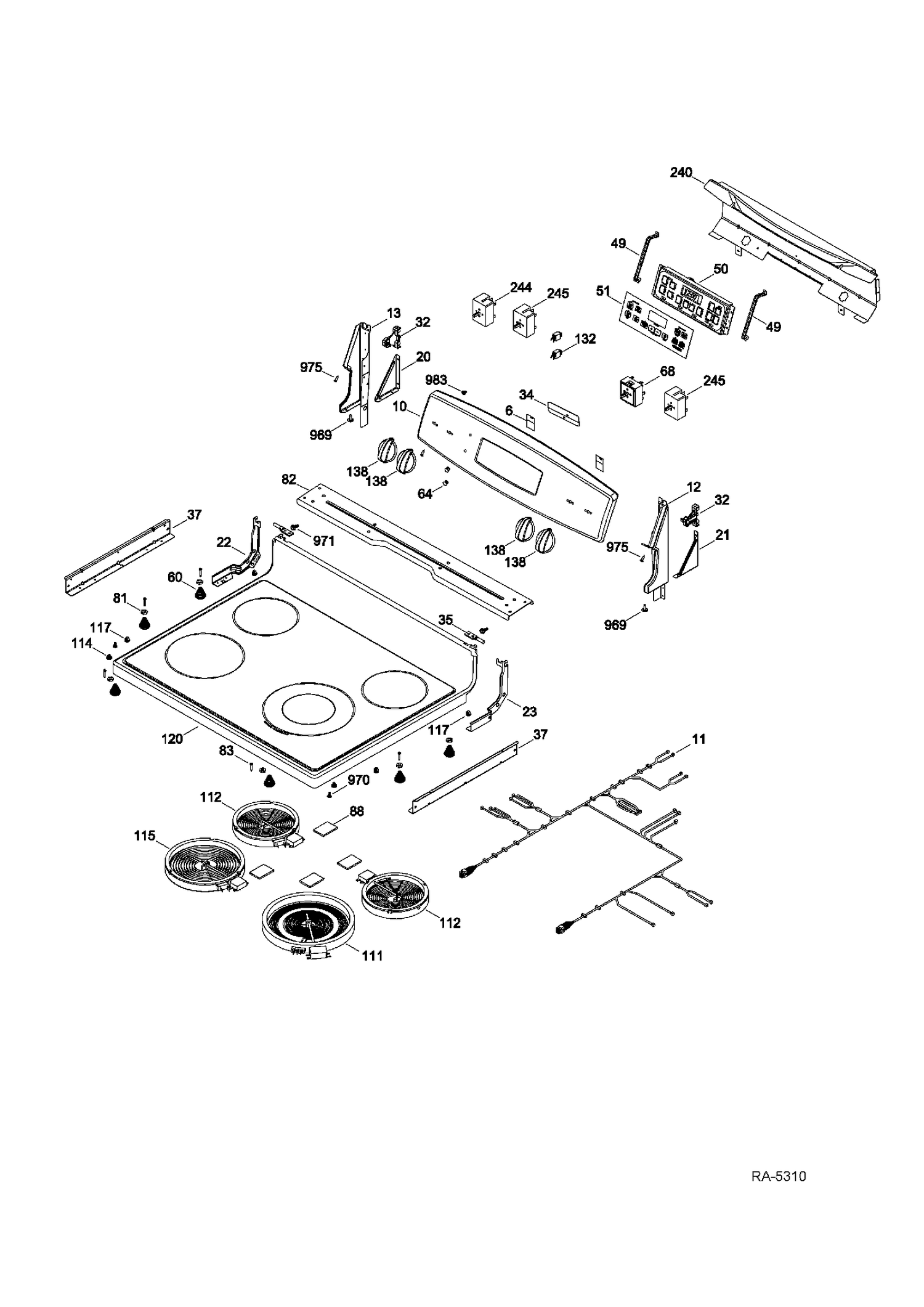 CONTROL PANEL & COOKTOP Diagram and Parts List for JCBS660DF1WW  General Electric Range