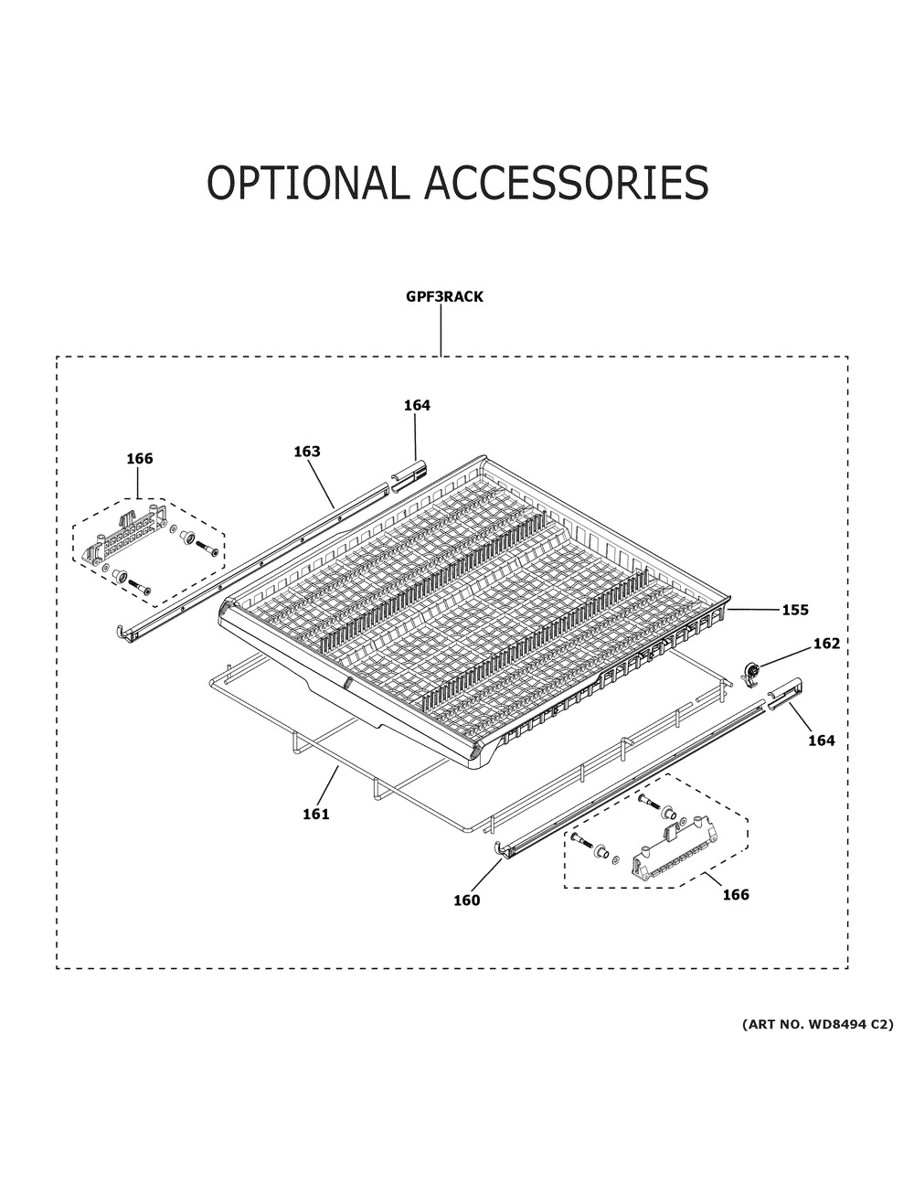 Optional Accessories Diagram and Parts List for XDF400PGN5WW  General Electric Dishwasher