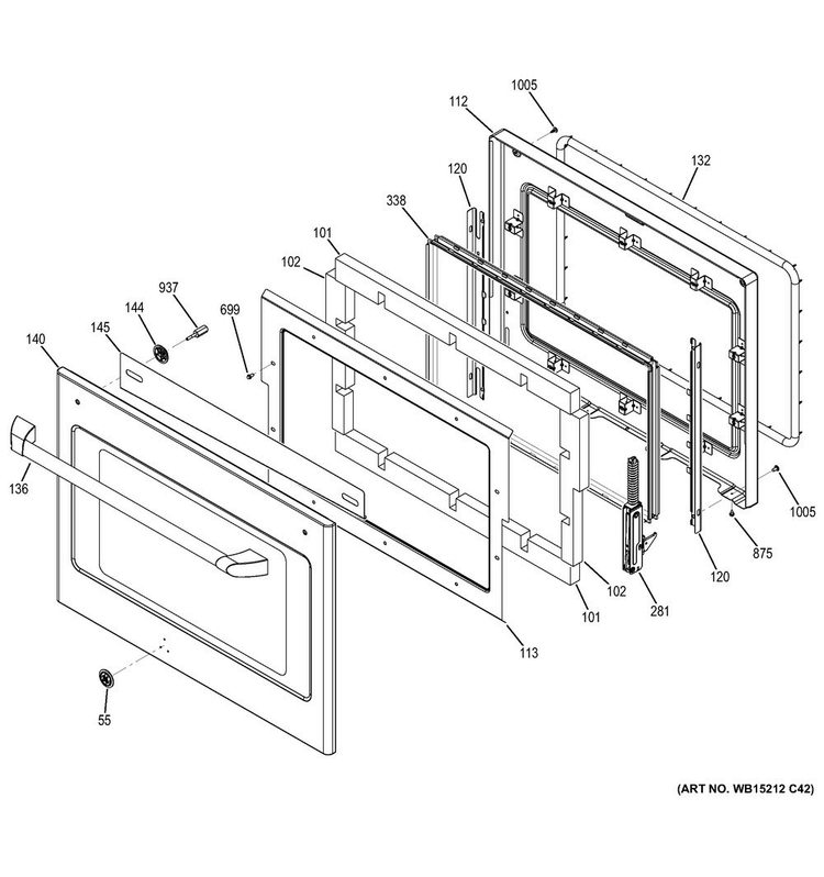 Door Diagram and Parts List for CT9050SH2SS  General Electric Wall Oven