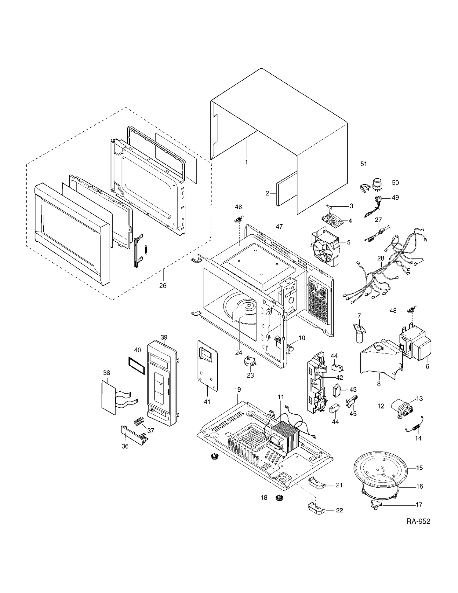 MICROWAVE Diagram and Parts List for JES1456WFC001  General Electric Microwave