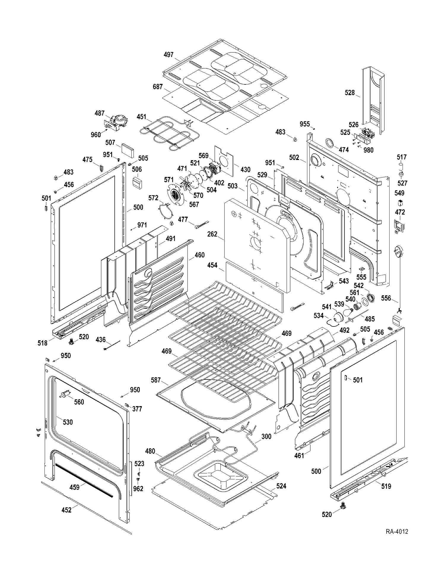 BODY PARTS Diagram and Parts List for JCBP40DP2WW  General Electric Range