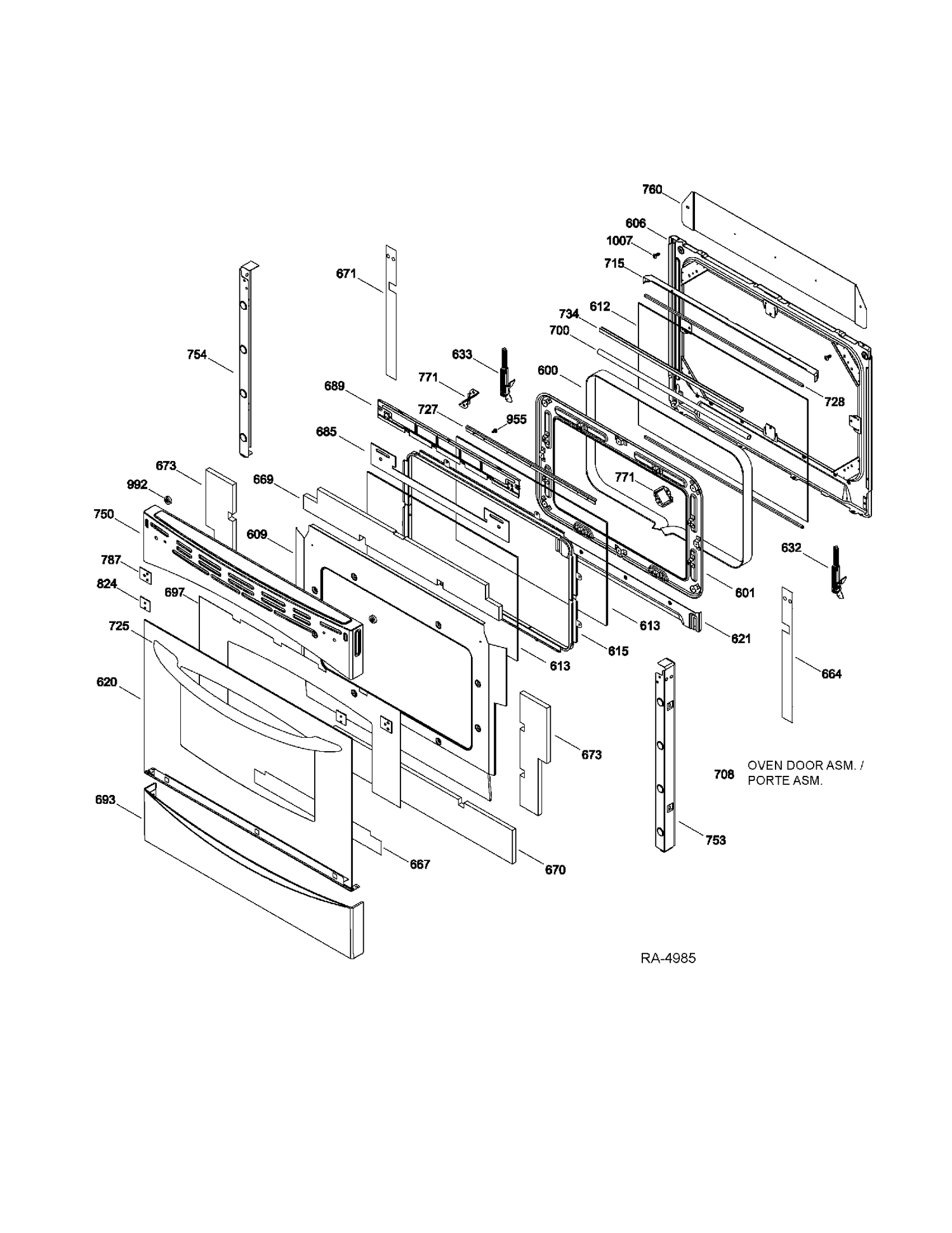 DOOR Diagram and Parts List for PGS975SER2SS  General Electric Range