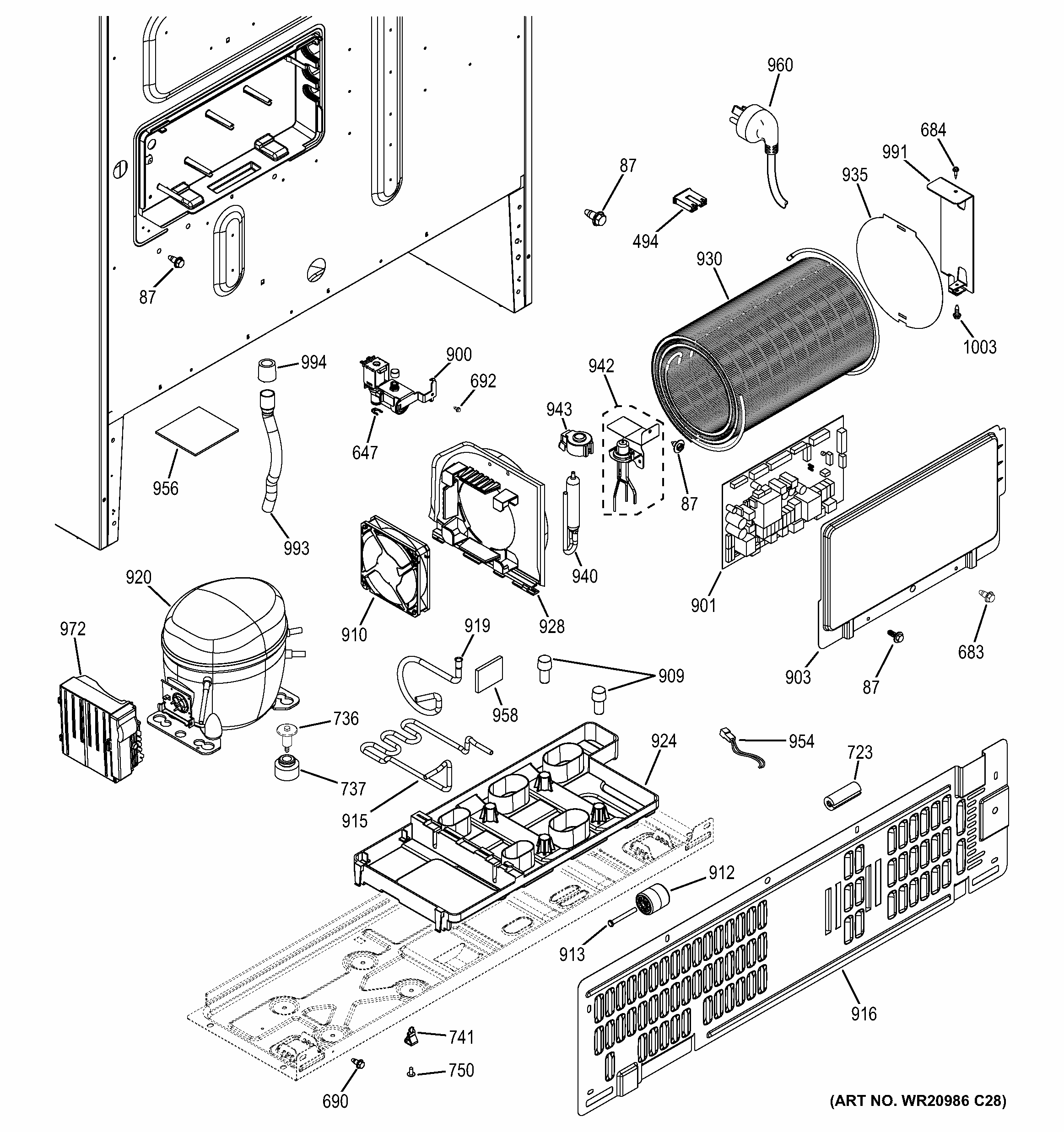 Machine Compartment Diagram and Parts List for PYE22PSHDSS  General Electric Refrigerator