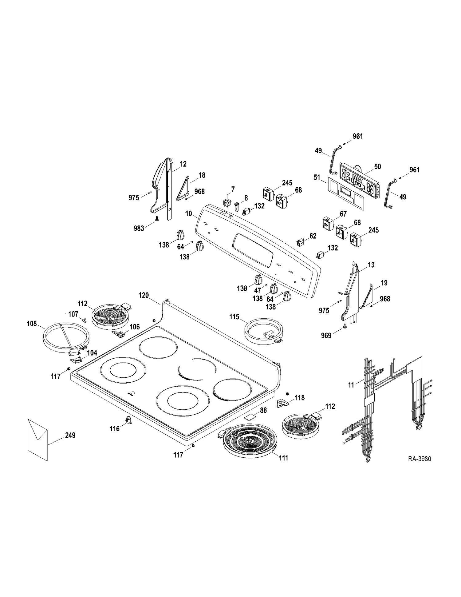 CONTROLS-COOKTOP Diagram and Parts List for JCBP78DP2WW  General Electric Range