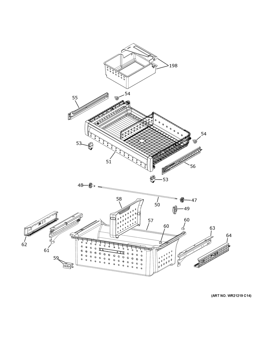 Freezer Shelves Diagram and Parts List for PGE29BYTCFS  General Electric Refrigerator