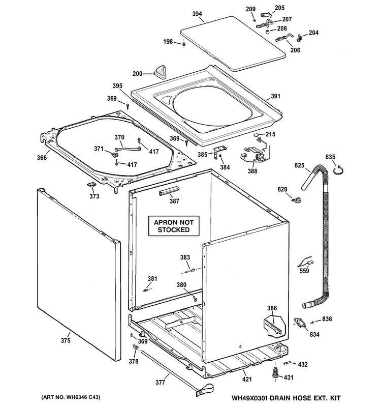 Cabinet, Cover & Front Panel Diagram and Parts List for GCWN4950D2WS  General Electric Washer