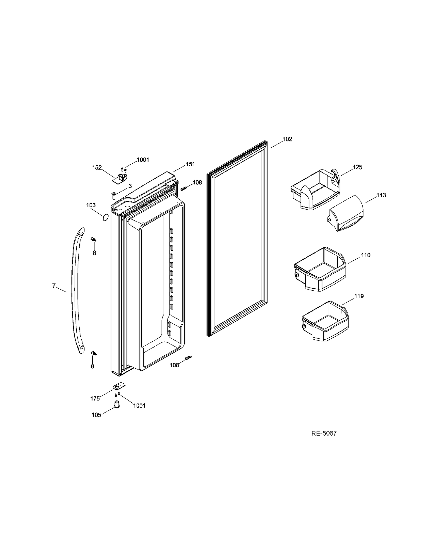 FF DOOR RIGHT Diagram and Parts List for GFRS2KBYCSS  General Electric Refrigerator