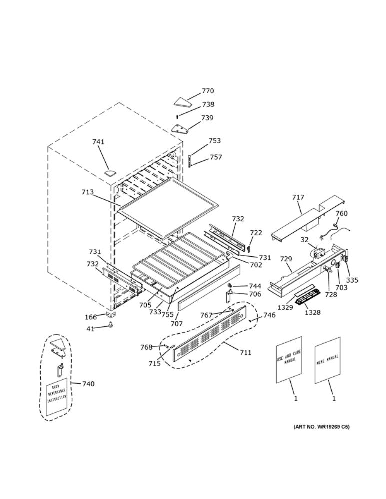 Cabinet And Shelves Diagram and Parts List for PCR06BATJSS  General Electric Wine and Beverage Cooler