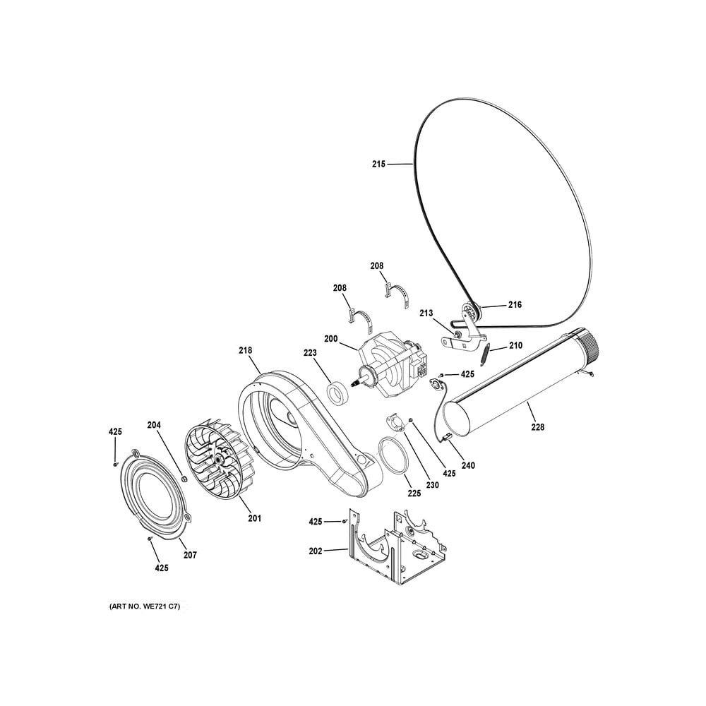 Blower And Motor 1 Diagram and Parts List for GFD55ESMN3WW  General Electric Dryer