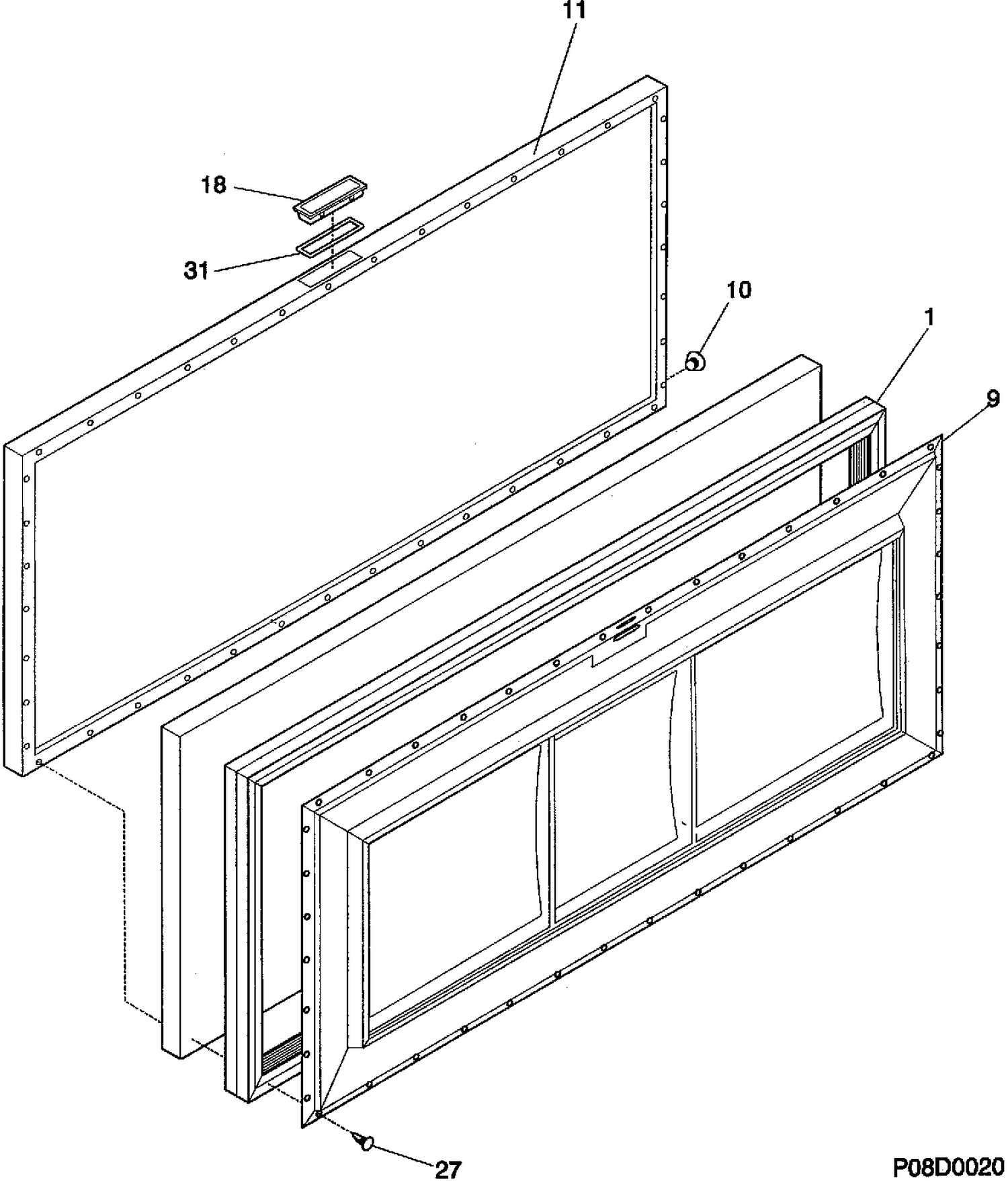 DOOR ASSEMBLY Diagram and Parts List for 80820-2  General Electric Freezer