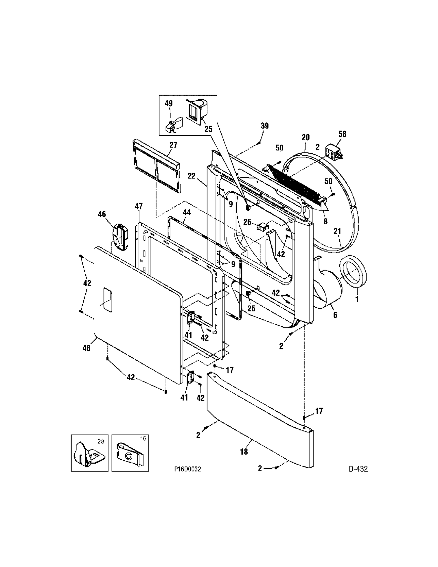 FRONT PANEL & DOOR Diagram and Parts List for PSXH47EF00WW  General Electric Dryer