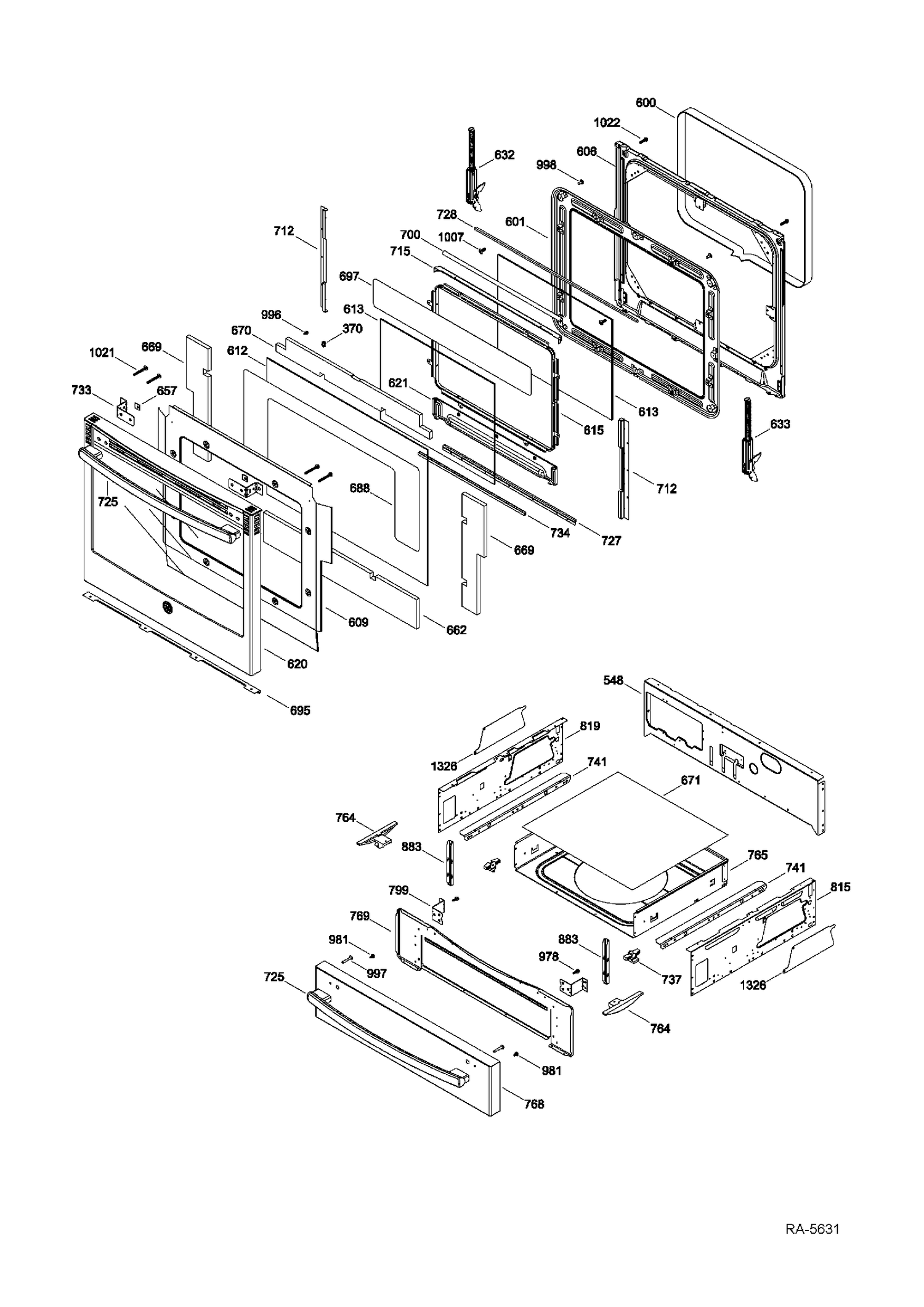 DOOR & DRAWER Diagram and Parts List for PCB910SF1SS  General Electric Range
