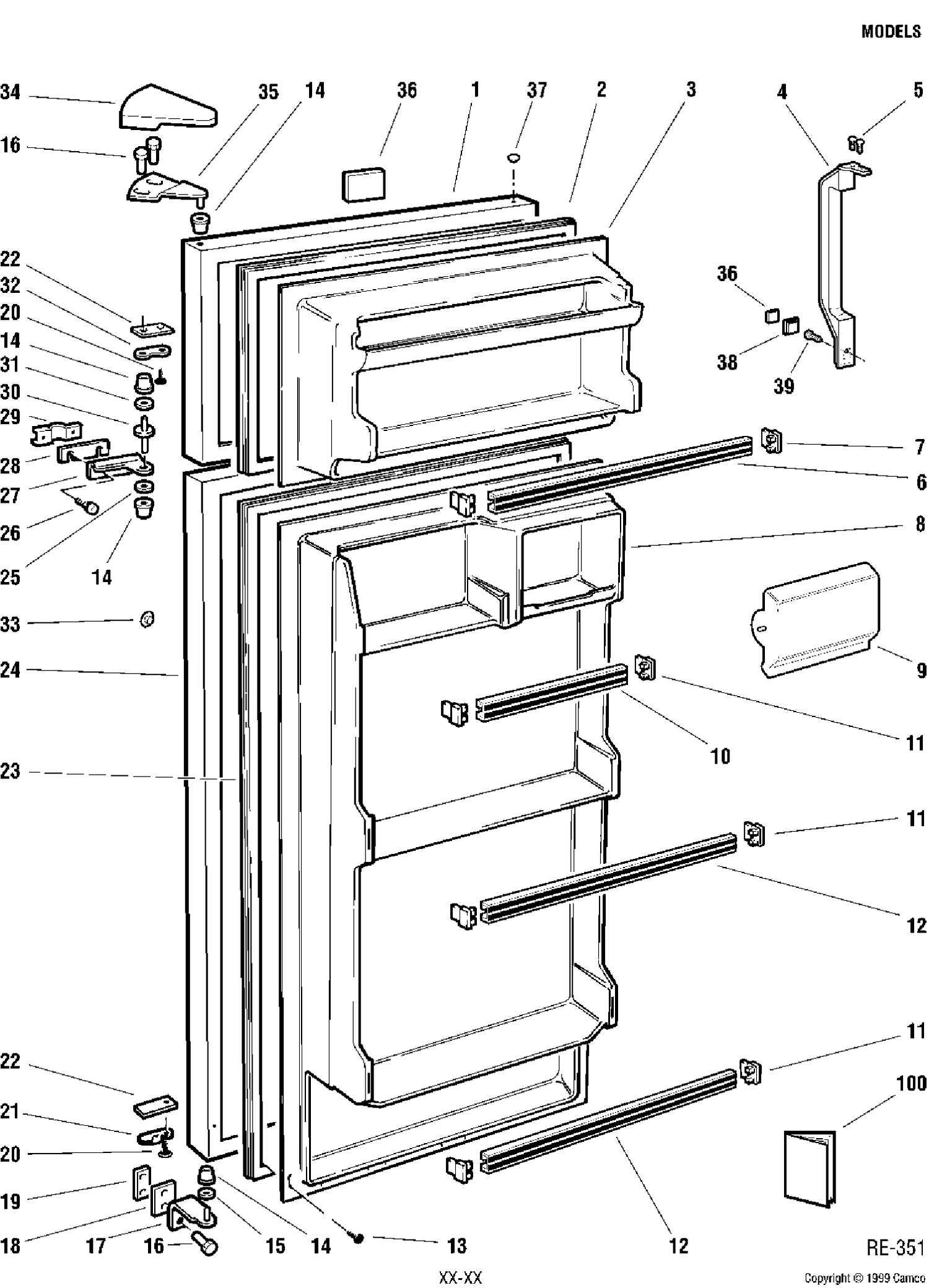 DOOR ASSEMBLY Diagram and Parts List for 32011-1  General Electric Refrigerator