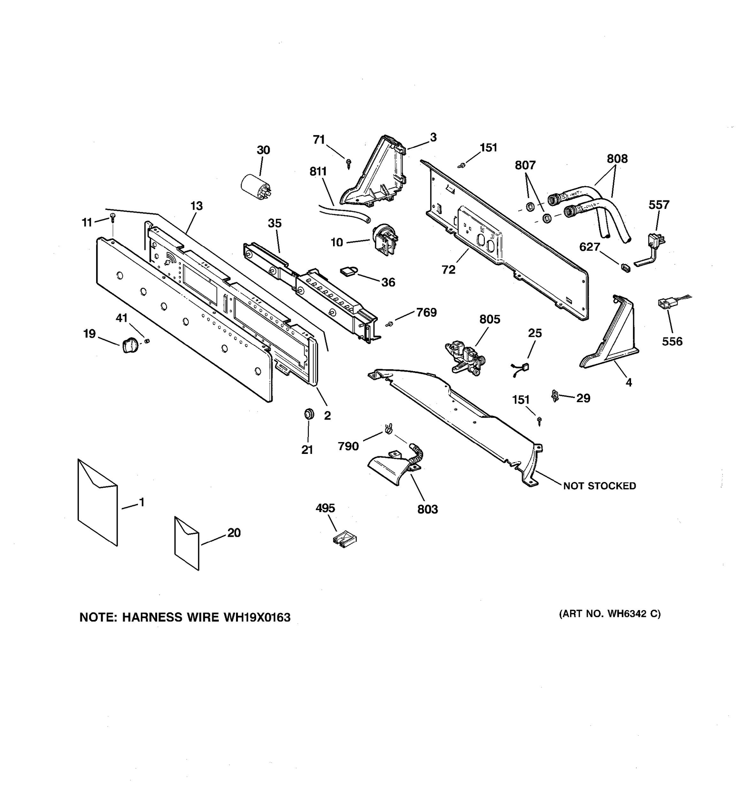 CONTROLS & BACKSPLASH Diagram and Parts List for EWA4500DCWW  General Electric Washer