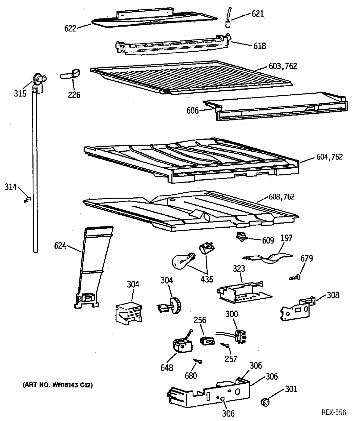 LIGHT SWITCHES & DRAIN FUNNEL Diagram and Parts List for CTX21G1XBRAA  General Electric Refrigerator