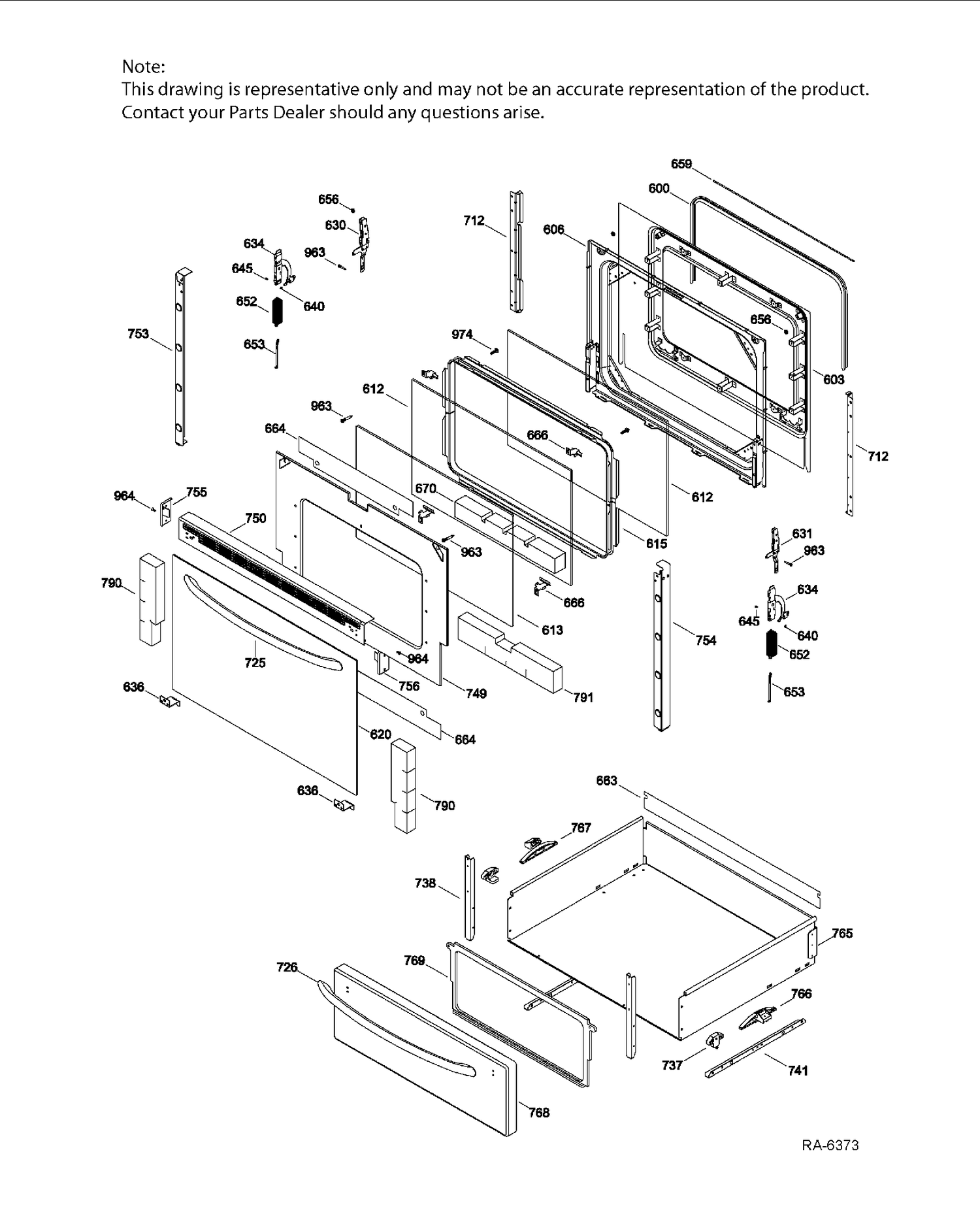 DOOR & DRAWER PARTS Diagram and Parts List for JCBP68MP2BS  General Electric Range