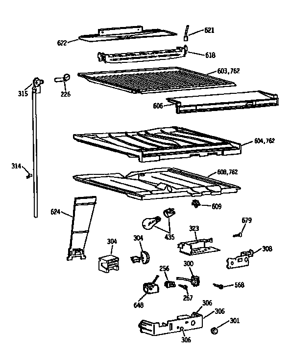 Compartment Separator Asm Diagram and Parts List for TBX18DASJRAD  General Electric Refrigerator