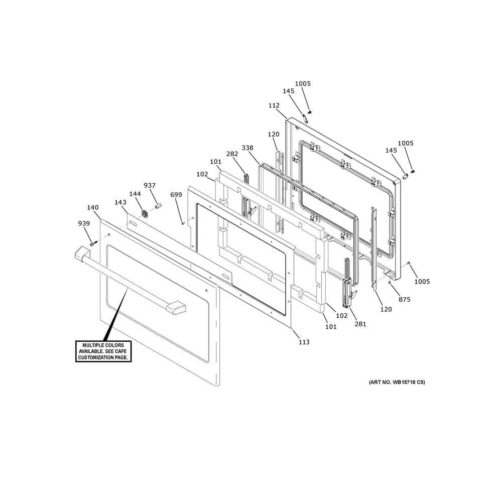Lower Door Diagram and Parts List for CKD70DP2N5S1  General Electric Wall Oven