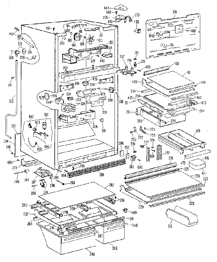 Cabinet Diagram and Parts List for TBX25RLE  General Electric Refrigerator