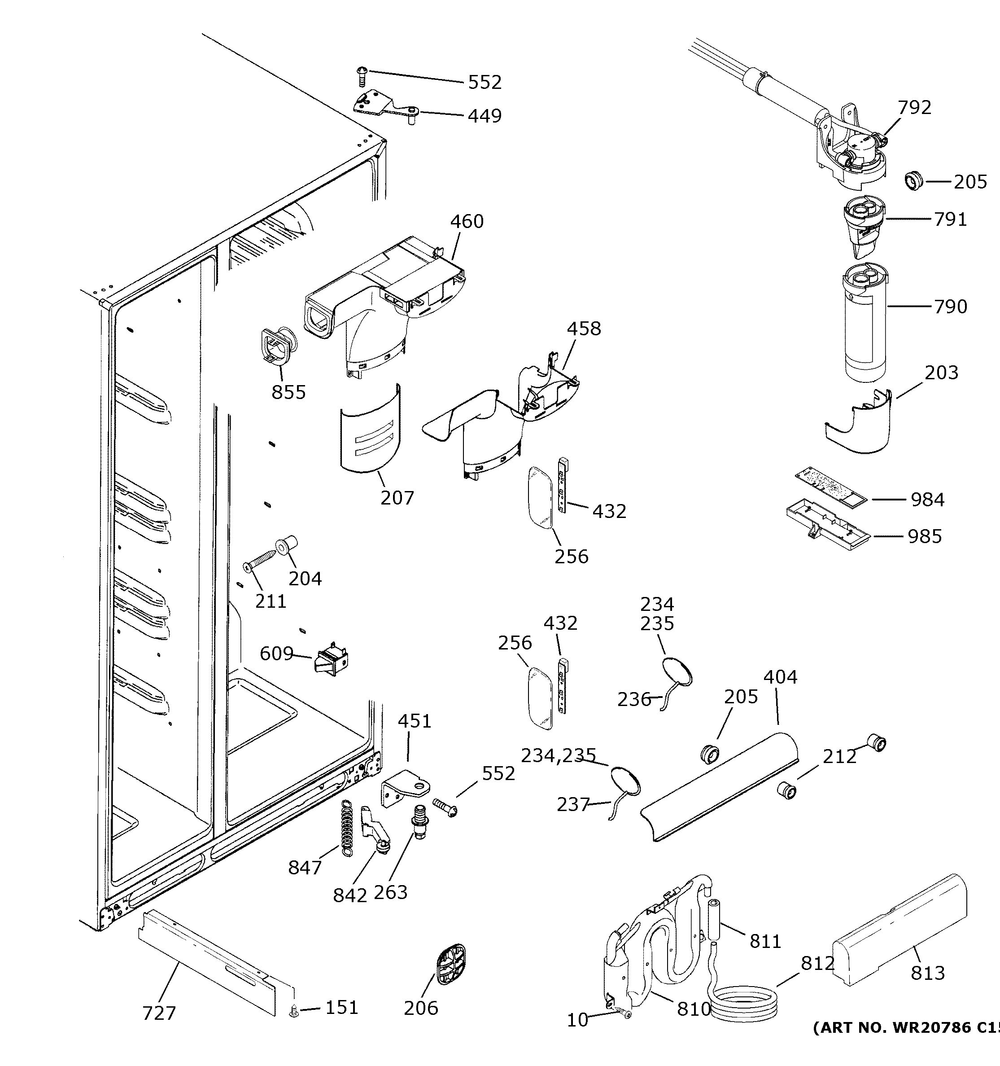 Fresh Food Section Diagram and Parts List for PSE25KYHHHFS  General Electric Refrigerator