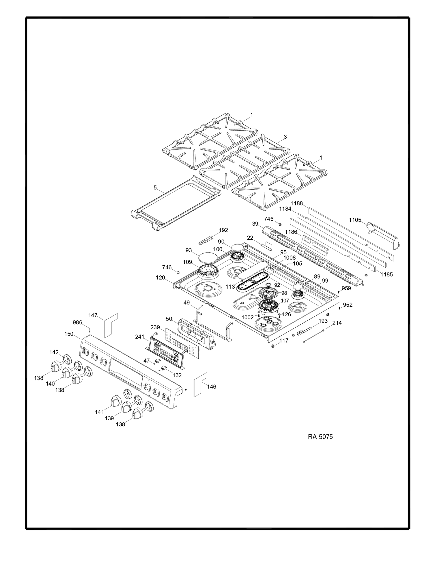 CONTROL PANEL & COOKTOP Diagram and Parts List for CCGS990SET2SS  General Electric Range