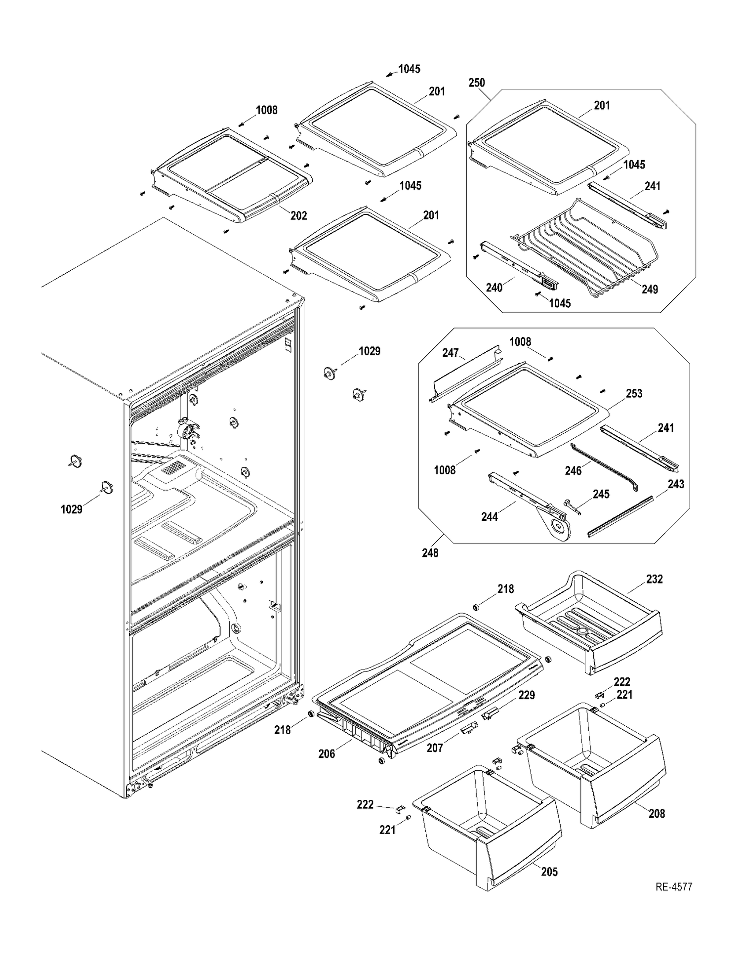 FF SHELVES Diagram and Parts List for PDRF0MBYCRWW  General Electric Refrigerator