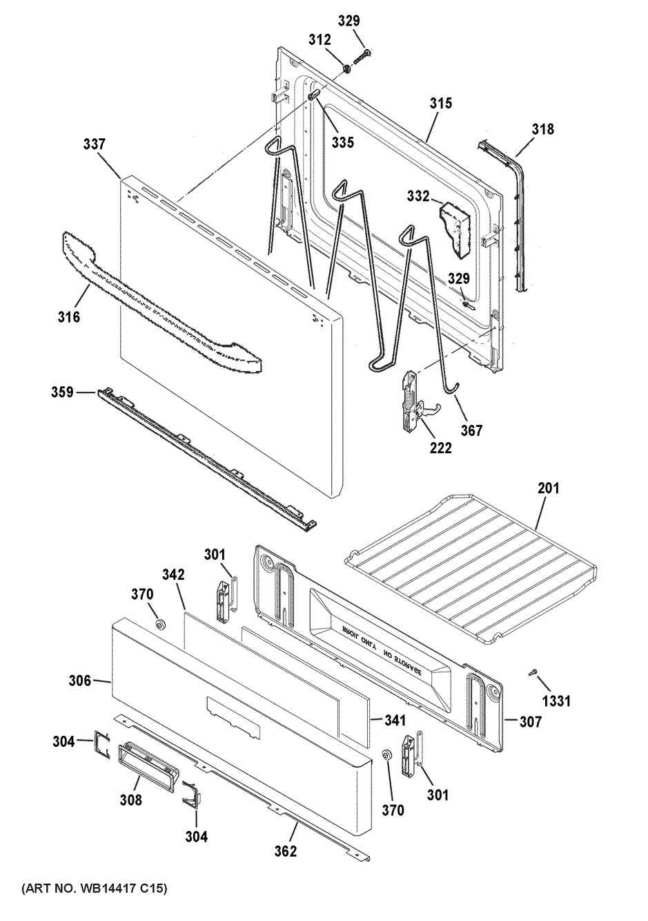 Door & Drawer Parts Diagram and Parts List for RGBS100DM2WW  General Electric Range