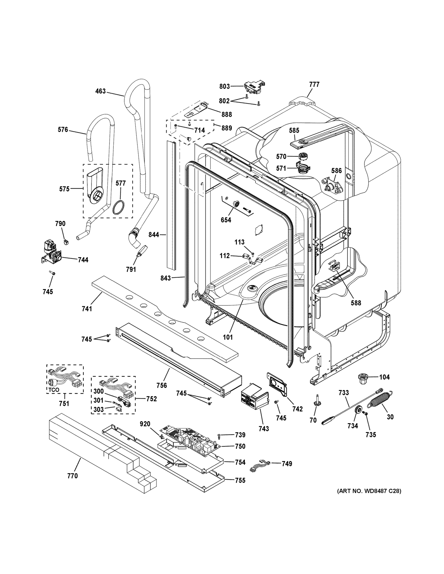 BODY PARTS Diagram and Parts List for GDF610PGJ5BB  General Electric Dishwasher