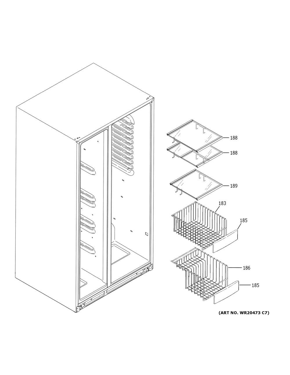 Freezer Shelves Diagram and Parts List for GZS22IMNYHES  General Electric Refrigerator