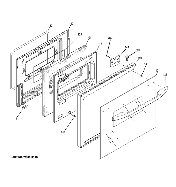 Door Diagram and Parts List for JRS06BJ2BB  General Electric Wall Oven