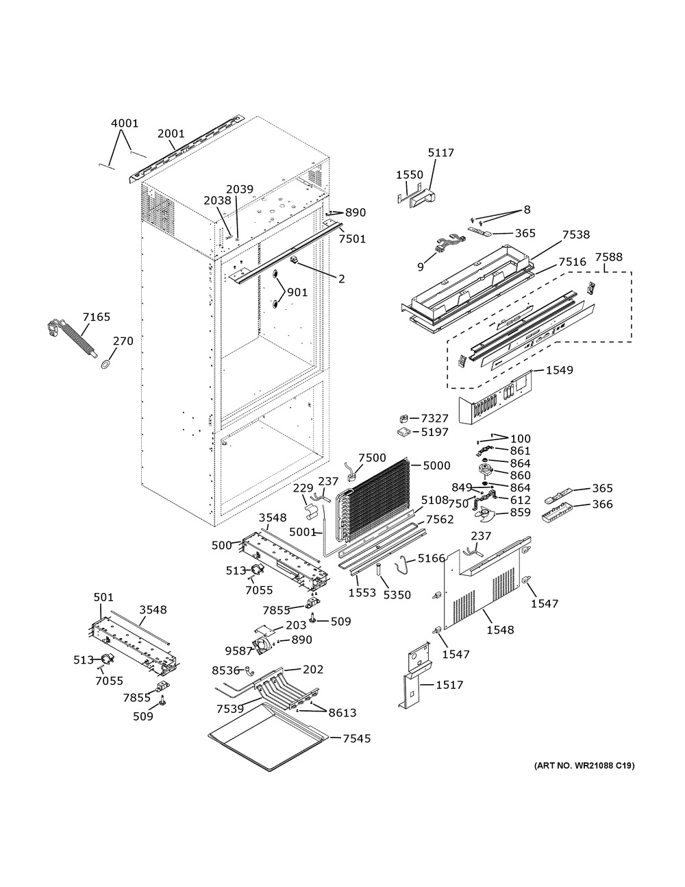 Cabinet (1) Diagram and Parts List for ZIC360NVBLH  General Electric Refrigerator