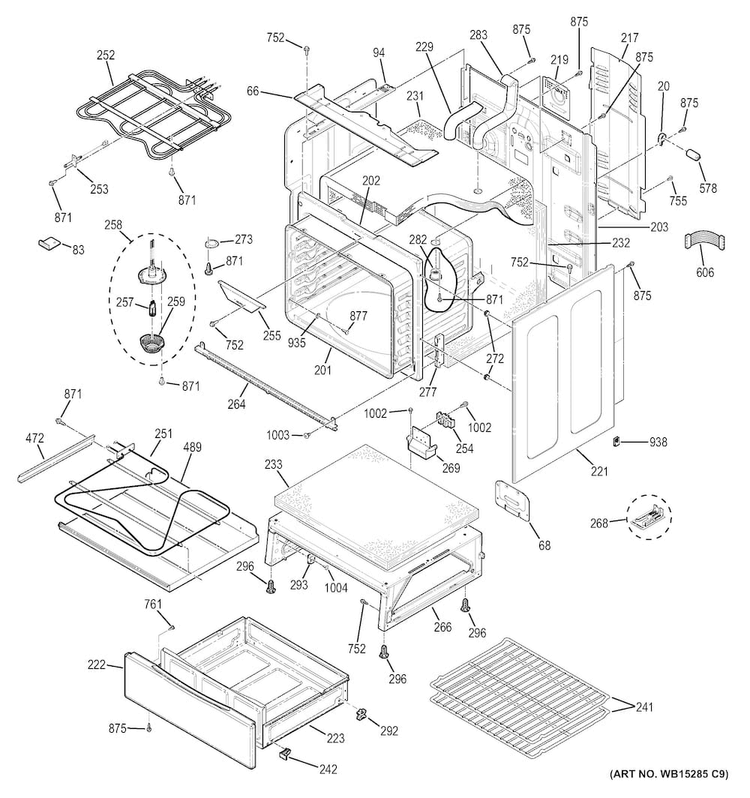 Body Parts Diagram and Parts List for PB911DJ1BB  General Electric Range