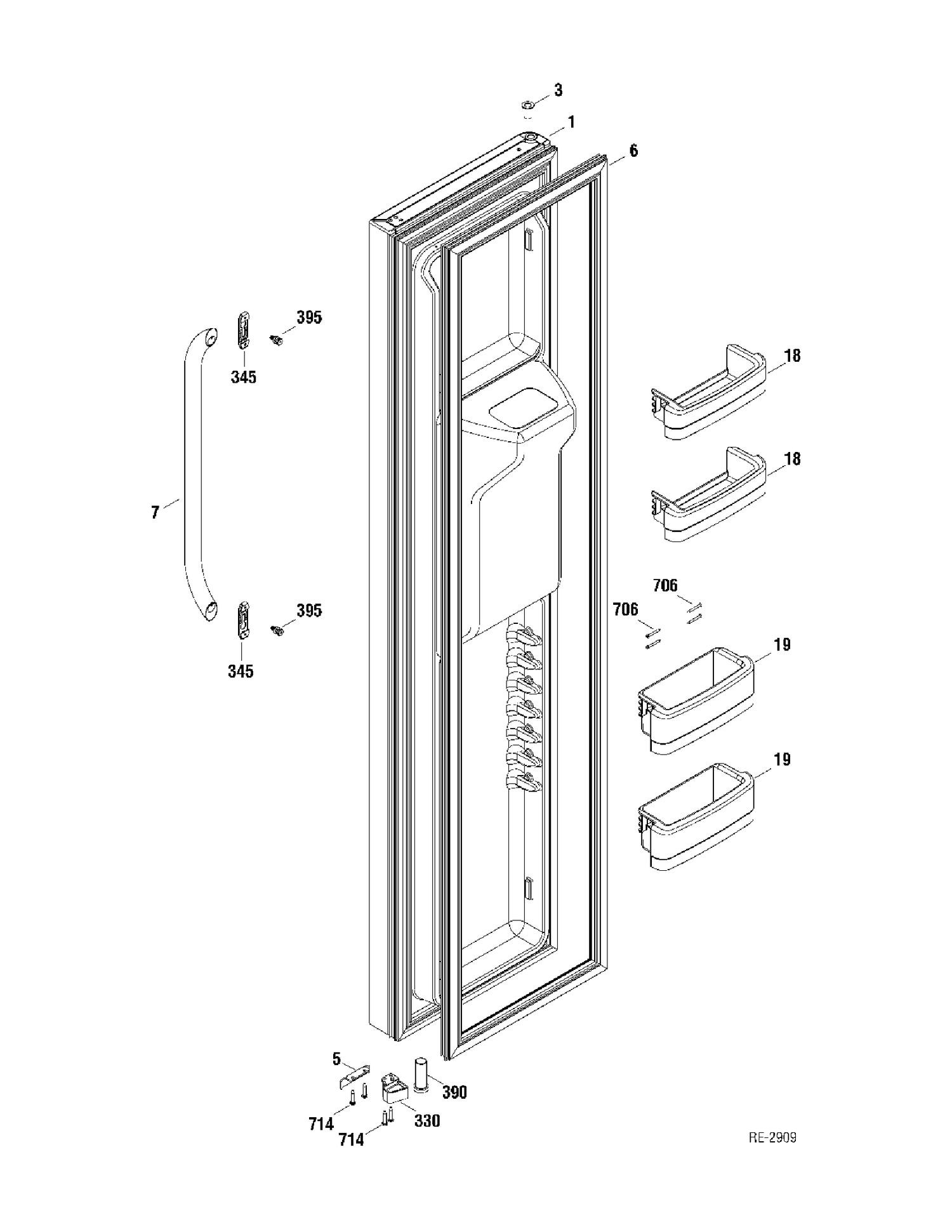FZ DOOR Diagram and Parts List for GSR23YBWASS  General Electric Refrigerator
