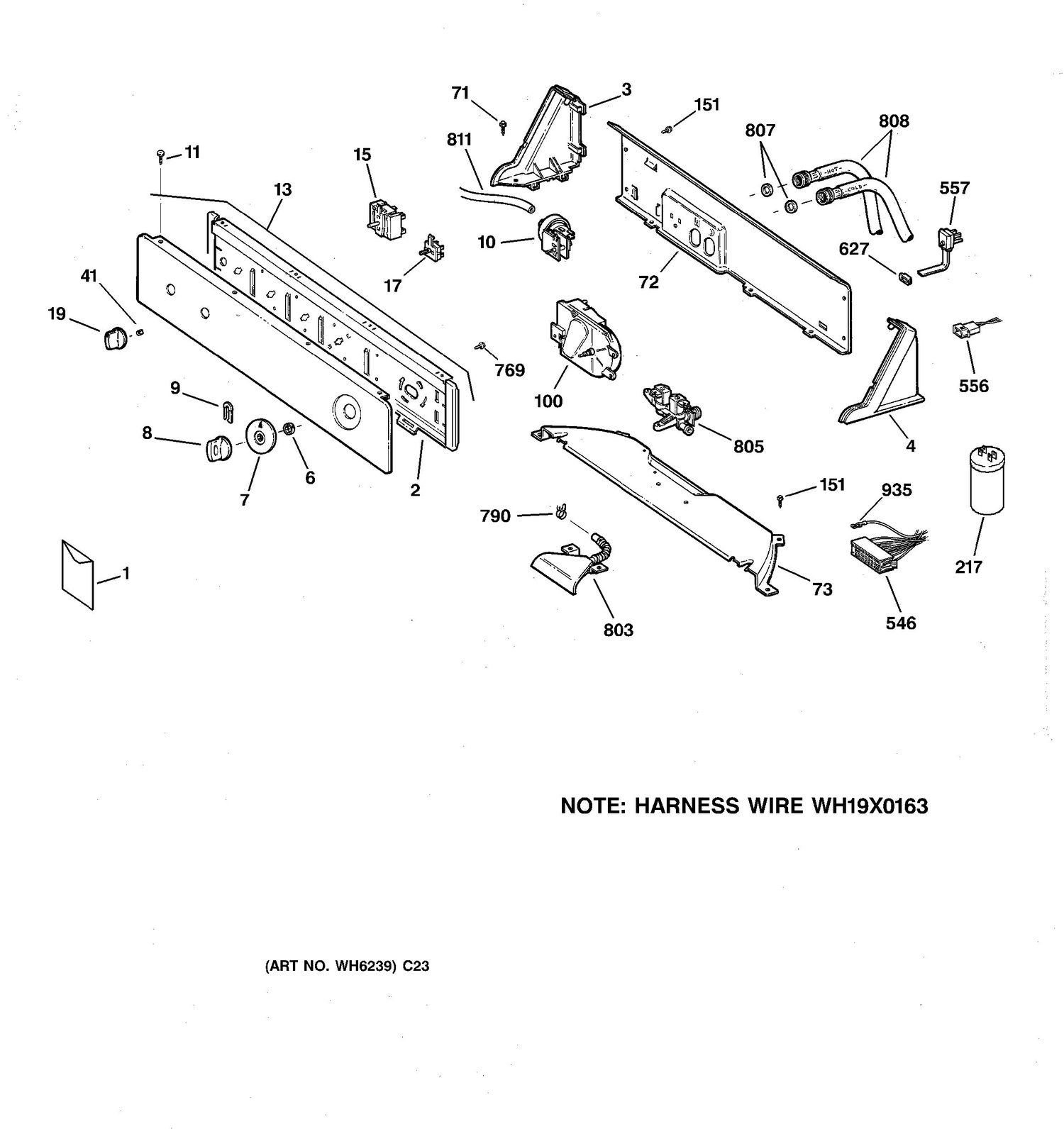 CONTROLS & BACKSPLASH Diagram and Parts List for GJXR2130B1WW  General Electric Washer