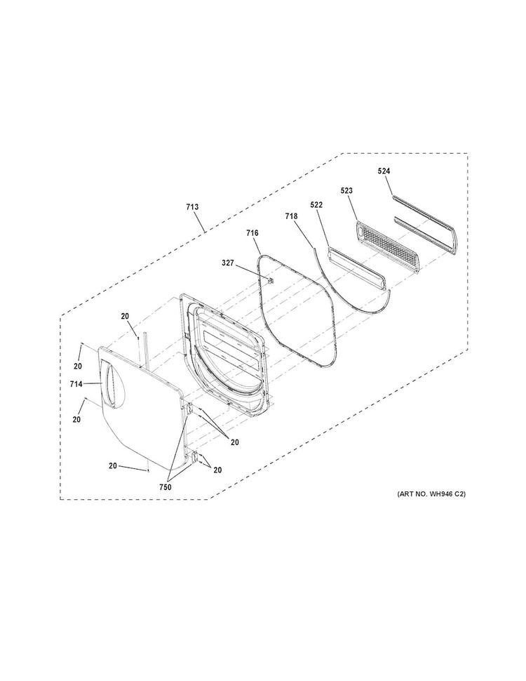 Door Diagram and Parts List for GUD24ESSJ0WW  General Electric Washer Dryer Combo