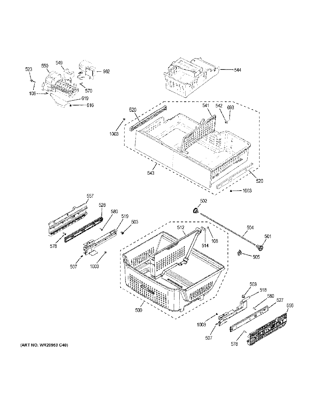 Freezer shelves Diagram and Parts List for ZWE23ESHQSS  General Electric Refrigerator