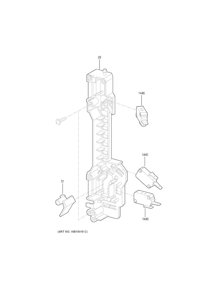 Latch Board Parts Diagram and Parts List for JNM3163RJ1SS  General Electric Microwave