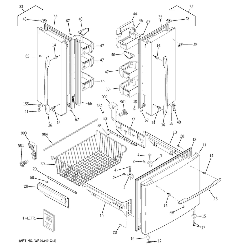 Doors Diagram and Parts List for PFSS2MIYISS  General Electric Refrigerator