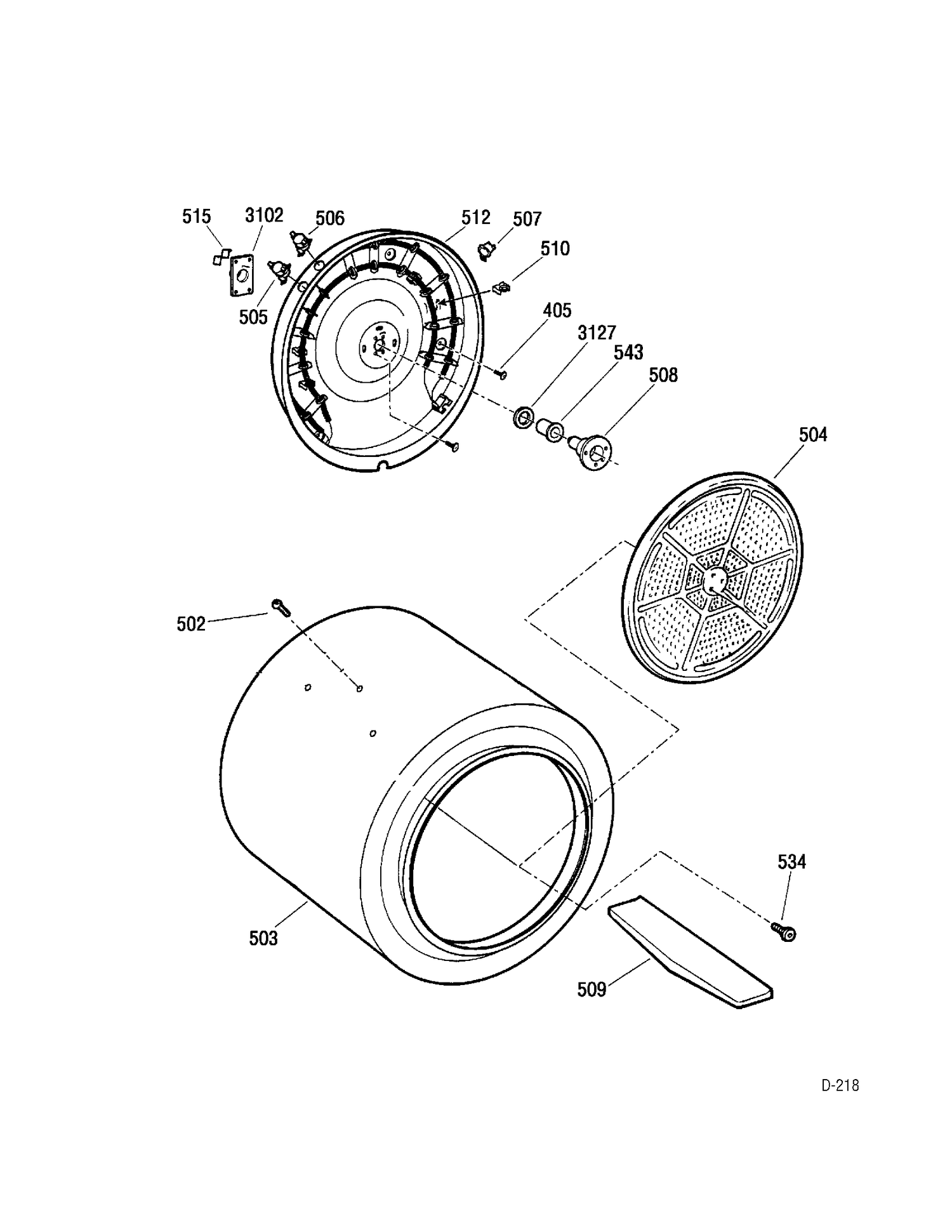 DRUM Diagram and Parts List for 677512  General Electric Dryer